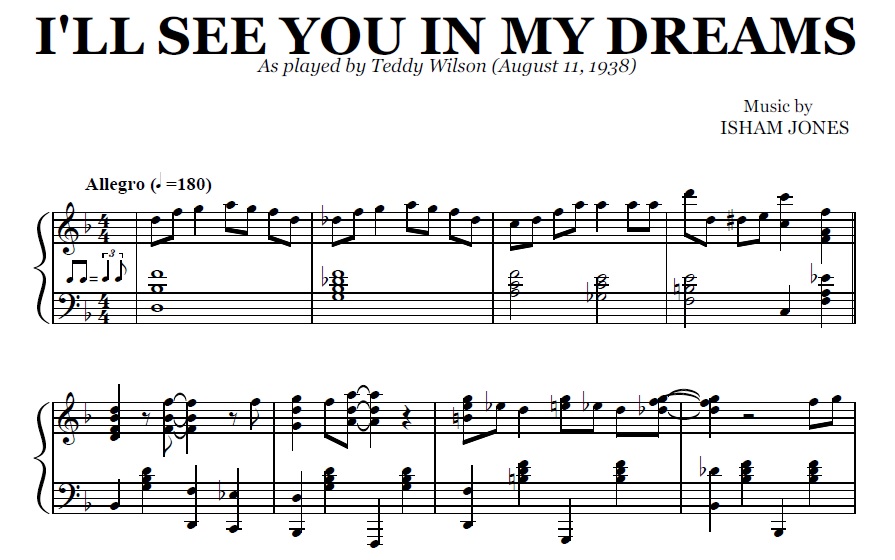Teddy Wilson I Ll See You In My Dreams Pdf Jazz Transcription
