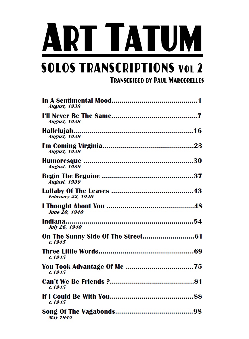 Contents - Art Tatum 15 piano Solos Transcriptions Volume 2