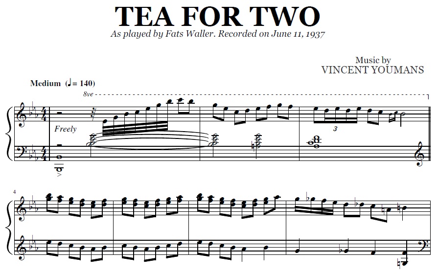 Tea For Two (London Suite) Fats Waller (Sheet Music) PDF Transcription