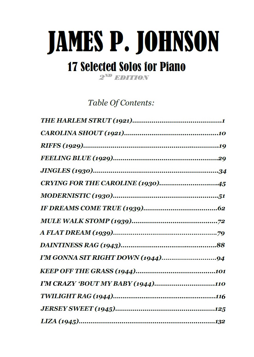 Contents - James P. Johnson 17 Solos For Piano Volume 1