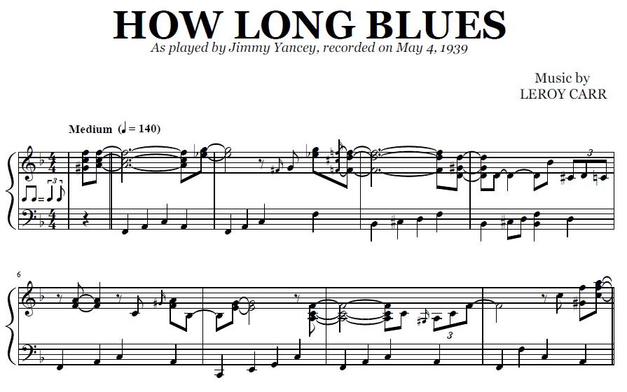 How Long Blues 1 Jimmy Yancey Sheet Music Pdf Transcription 